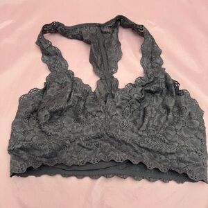 Gray Lace Racerback Bralette Floral Wireless Sz S Felina 🌸✨